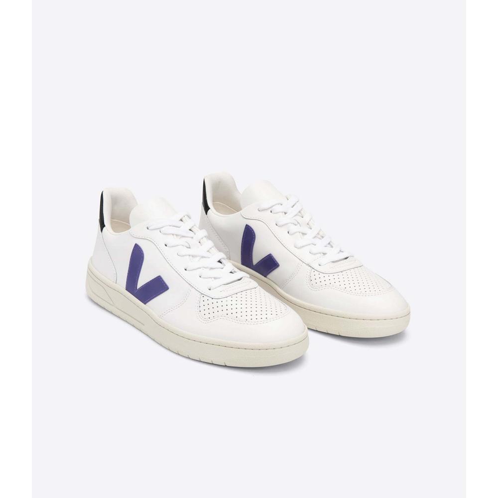 Veja V-10 LEATHER Tornacipő Férfi White/Purple/Black | HU 328VRW